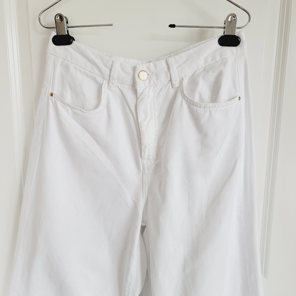 Zara 1975 Crisp White Cropped Ankle-length Denim Jeans Sz US 6 / EU 38 - Picture 6 of 11